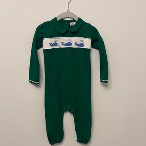 Classic Green Whale Smocked One-Piece